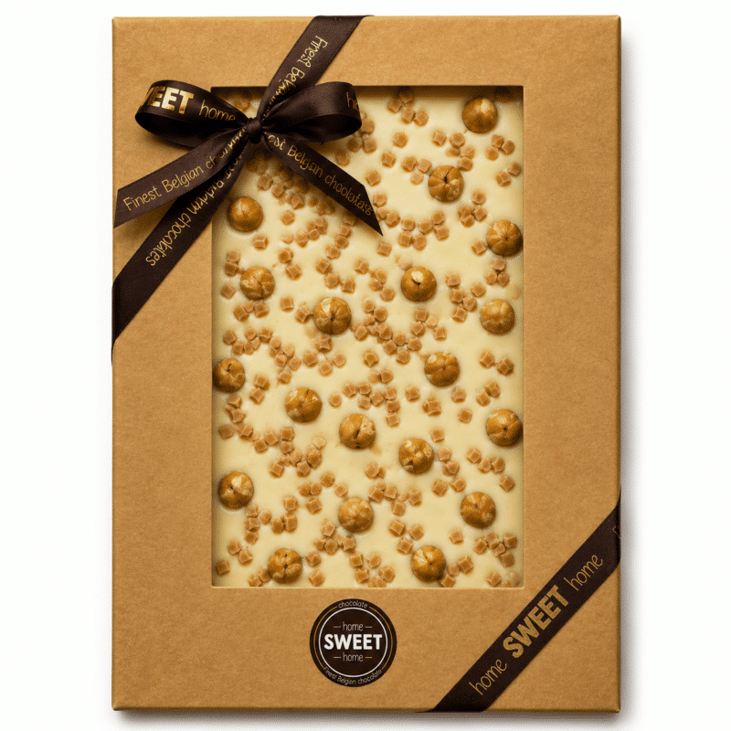 Witte chocoladetablet met hazelnoten/karamel/zeezout